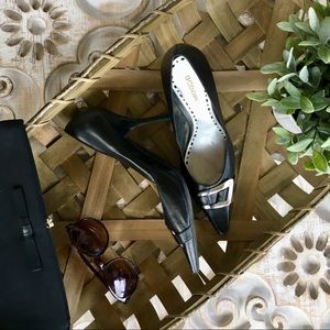 BCBGIRLS BLACK POINTED PUMPS WITH BUCKLE DETAIL